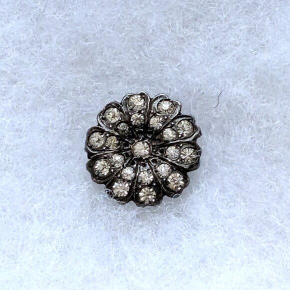 Antique Vintage Sterling Silver Clear White Paste Stones Flower Shape Pin Brooch - Picture 4 of 7